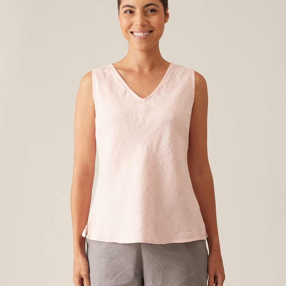 cut loose Pink V-Neck Sleeveless Linen Tank Top 21.5" P2P - Picture 5 of 9